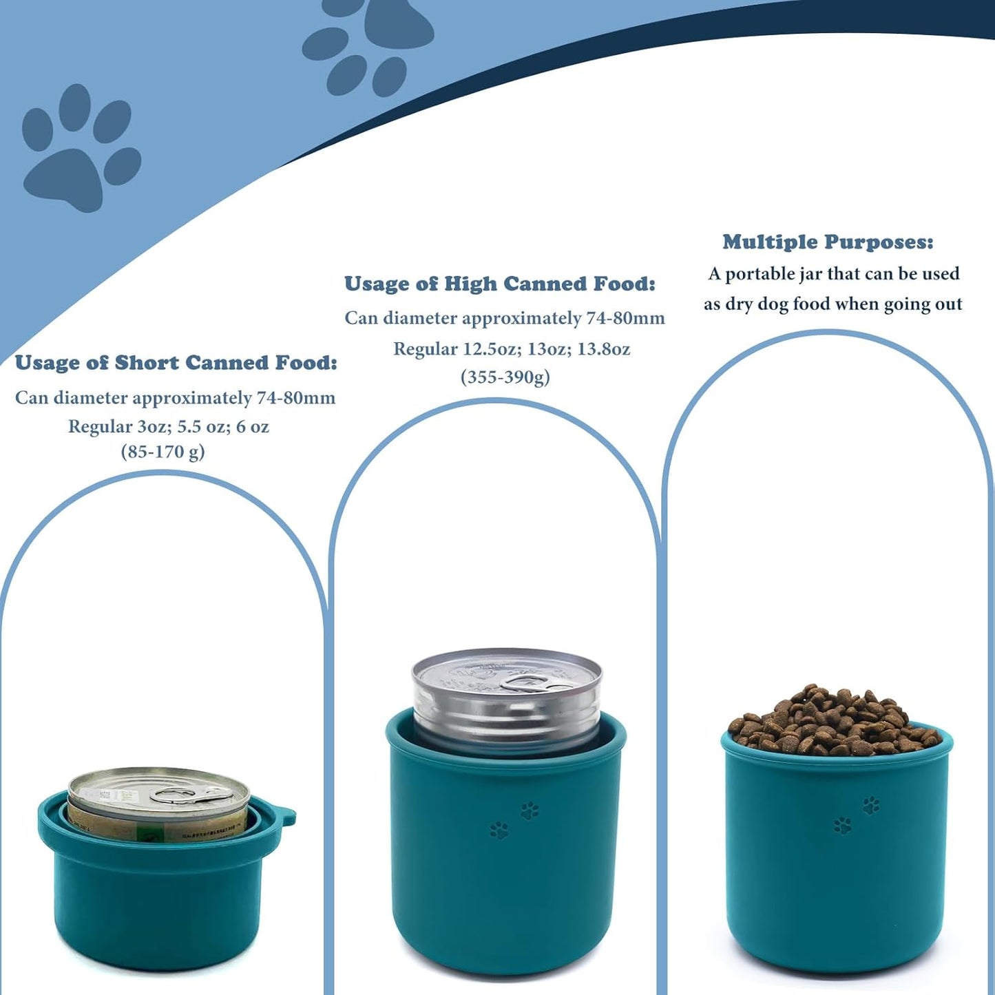 Original Canned Dog Food Storage Container | Silicone Can Cover Pet Food Sealer | BPA Free, Airtight, Dishwasher & Freezer Safe (2 Pcs Dark Blue)