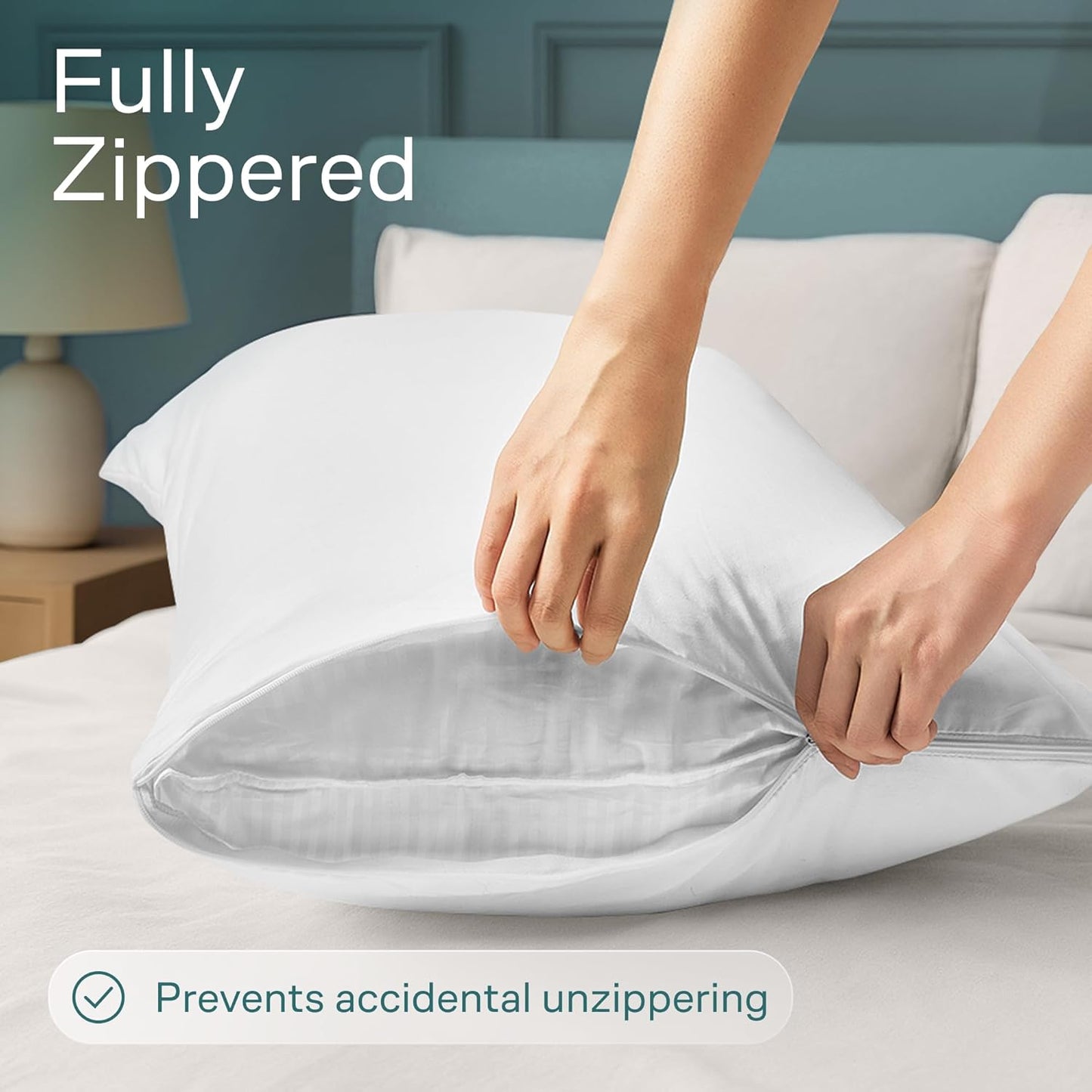 Niagara 4 Pack Waterproof Pillow Protectors King 20x36 Inches Smooth Zipper Premium Encasement Covers Quiet Cases Set White