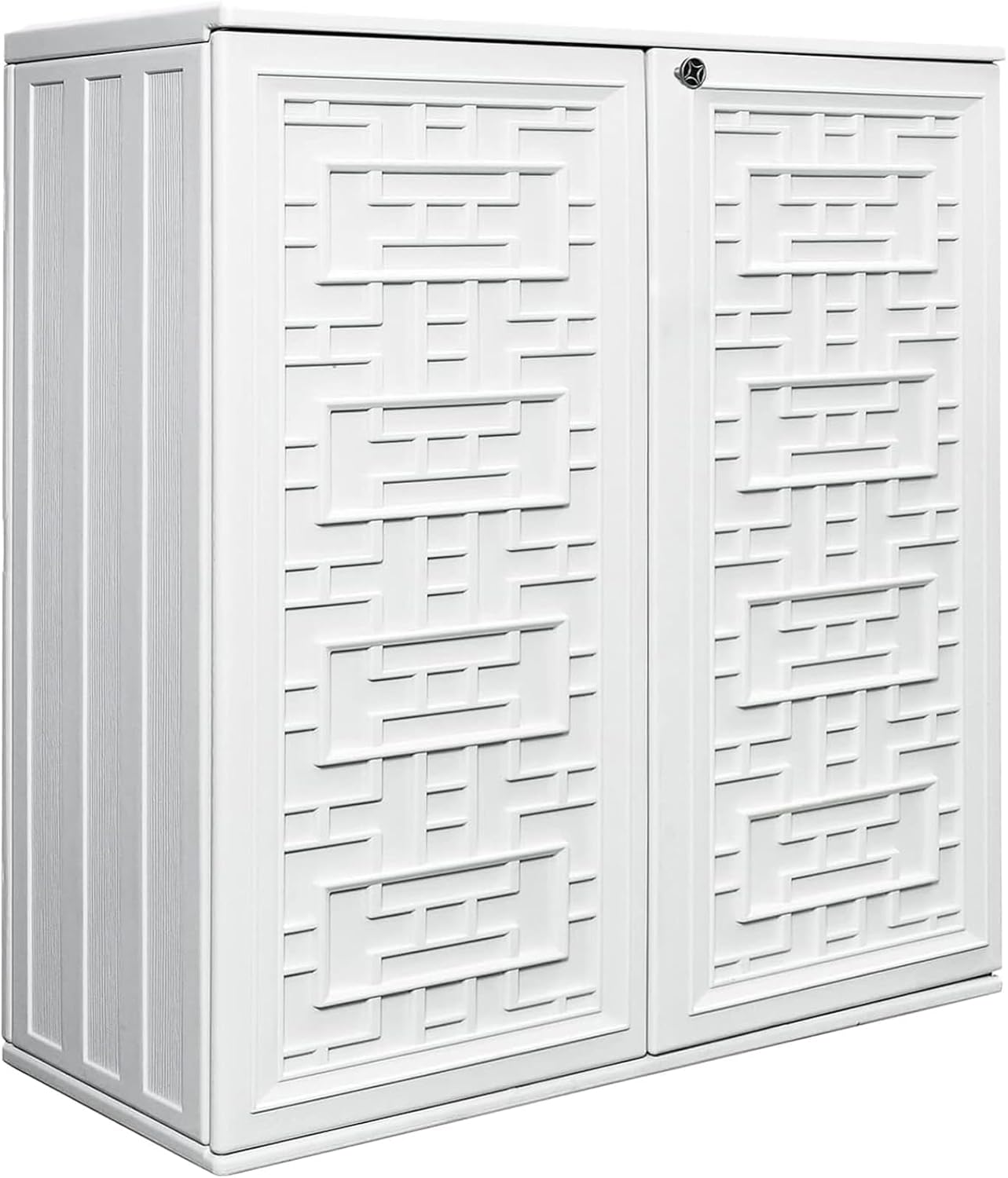 ADDOK 60-Gallon Storage Cabinet Light Weight Resin Indoor/Outdoor Storage Unit for Patio, Garden, Veranda with 1 Laminate Shelves (Ivory White)