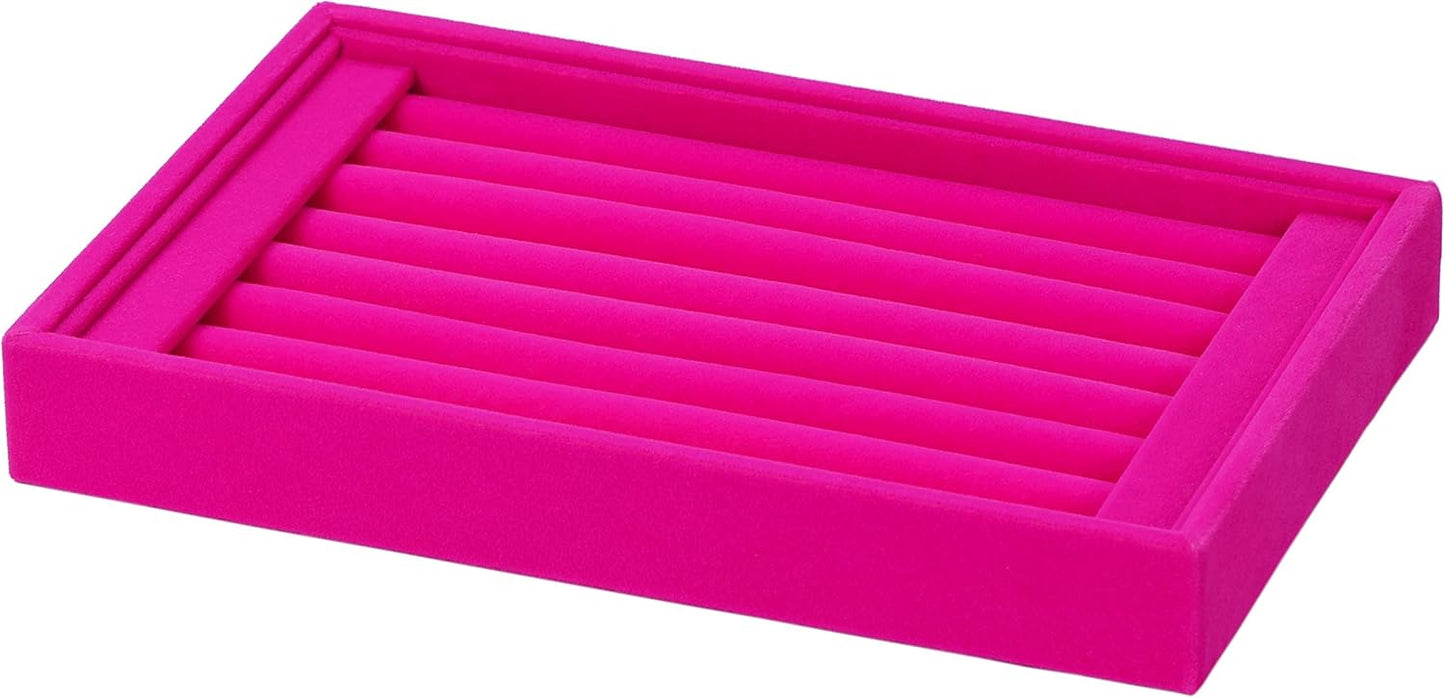 Valyria Velvet 7 Slots Ring Earrings Trays Showcase Display Jewelry Organizer (Fuchsia)