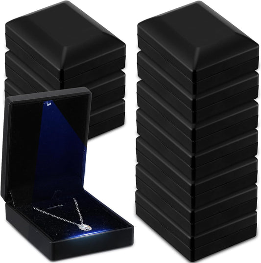 Landical 10 Pcs Pendant Necklace Box with LED Light Velvet Necklace Case for Pendant Bracelet Ring Earring, Jewelry Storage(Black)