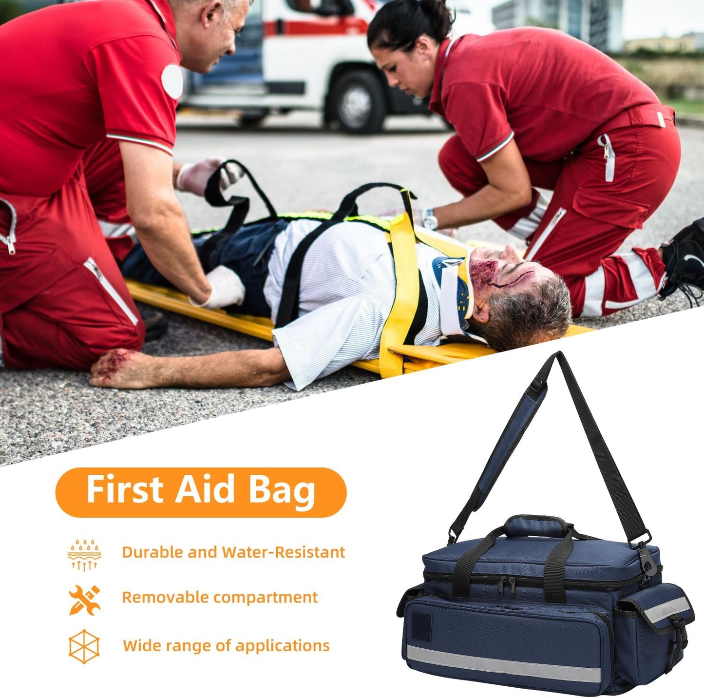 Medical Bag,First Aid Bag,Emergency Bag, Organizer Professional First Responder Trauma Bag with Detachable Dividers for Nurses,Home Health Care, EMT(Bag Only)