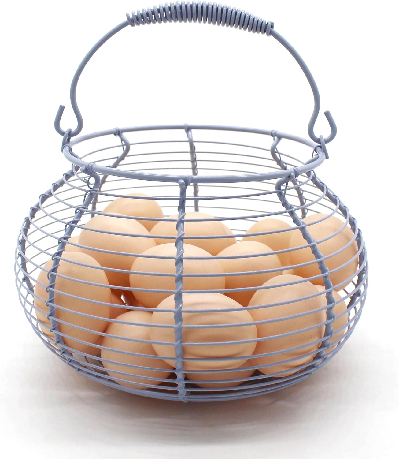 CVHOMEDECO. Elegant Wire Egg Basket with swimming Handle Primitives Vintage Gathering Basket. Light Blue (7-3/4"Dia. X 5"H Blue)