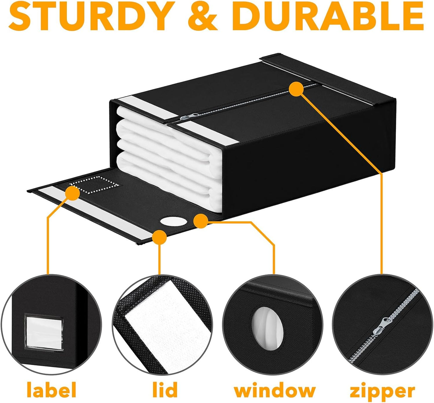 SpaceAid 6 Pack Bed Sheet Organizers and Storage, Foldable Sheet Organizer for Linen Closet, Sheets Set Folder Keeper with Window XL (Queen & King Size) Bedding Container, (Black, 6 Pack)