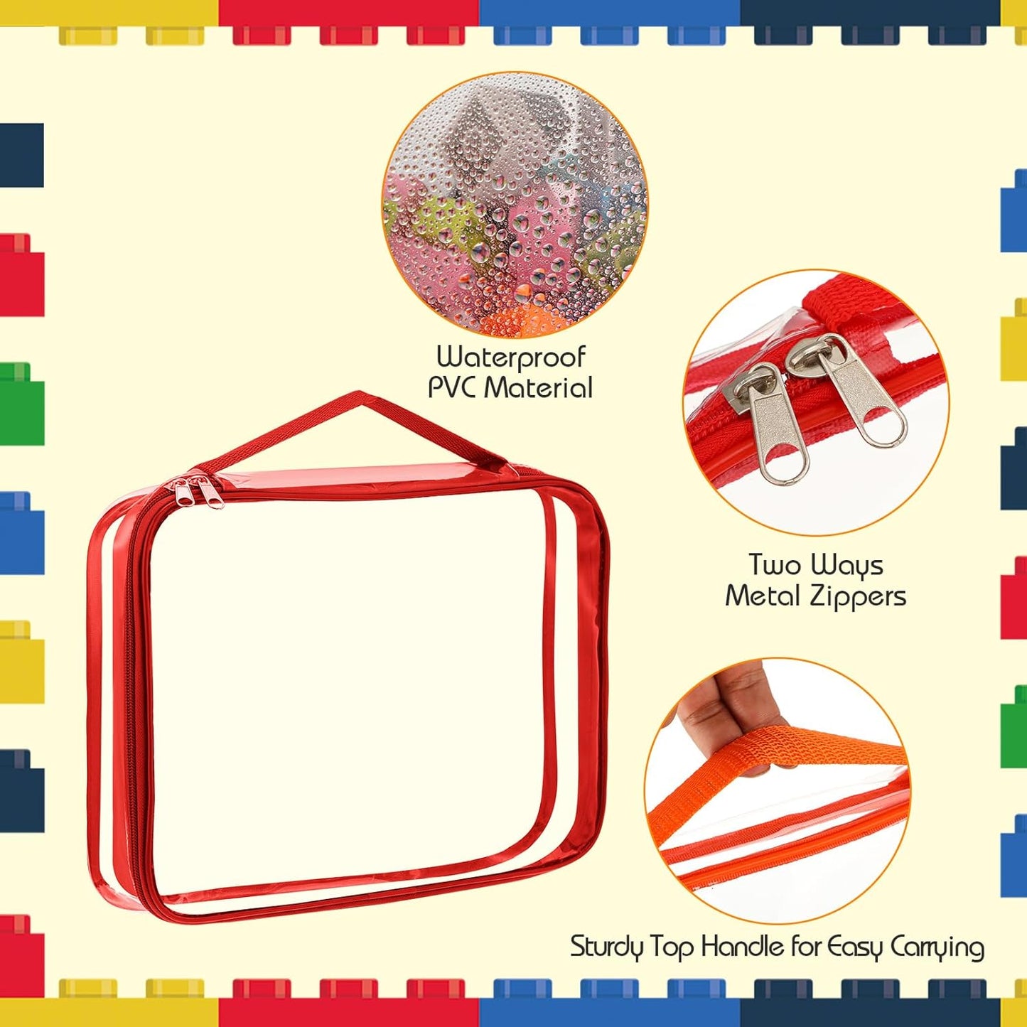 Sanwuta 6 Packs Toy Storage Bags, PVC Organizing Case Bags with Zipper, Waterproof Toy Container for Board Games, Building Blocks, Puzzles, Small Toys and Kids Books(Small,Bright Color)