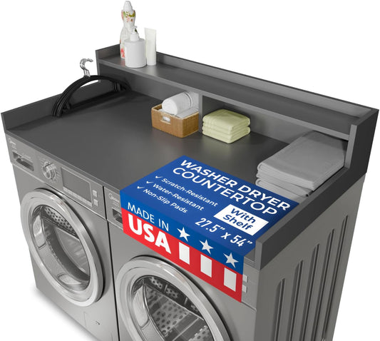 OfficeSimpli Washer Dryer Countertop with Shelf - 27.5 x 54 Inch - Made in USA Laundry Countertop Over Washer and Dryer with Non-Slip Pads, Storage Shelf, Laundry Topper Organizer, Slate Grey