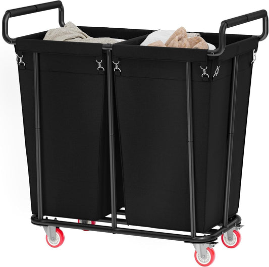 Large laundry hamper with Wheels, 2 Bag 360L Big Rolling Laundry Basket Sorter Cart, Extra Large Laundry Clothes Hamper, Heavy Duty Laundry Basket Organizer for Laundry Room,Bathroom