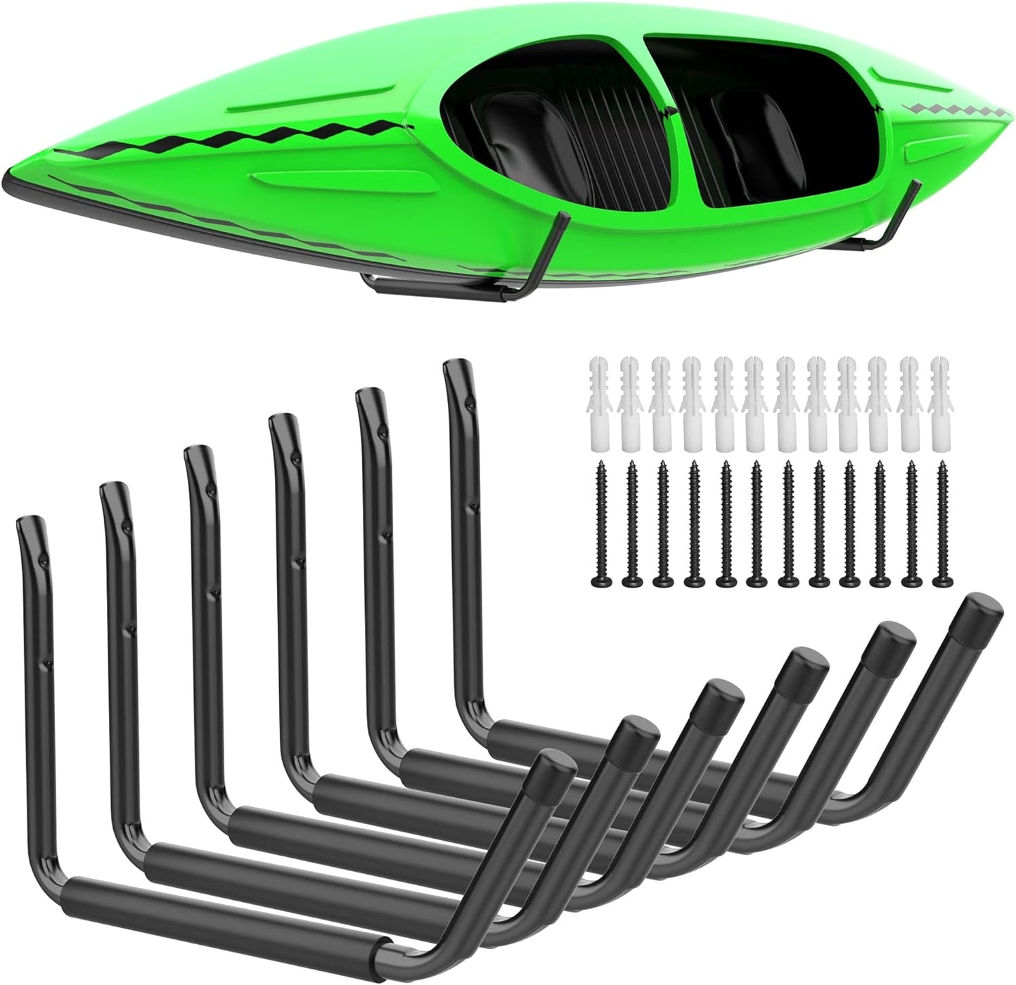 WALMANN Kayak Storage Rack, Wall Mount Kayak Hooks for Garage Utility Storage Hangers for Canoe, Surfboard, Skiis, Snowboard, Paddle Board, Ladders