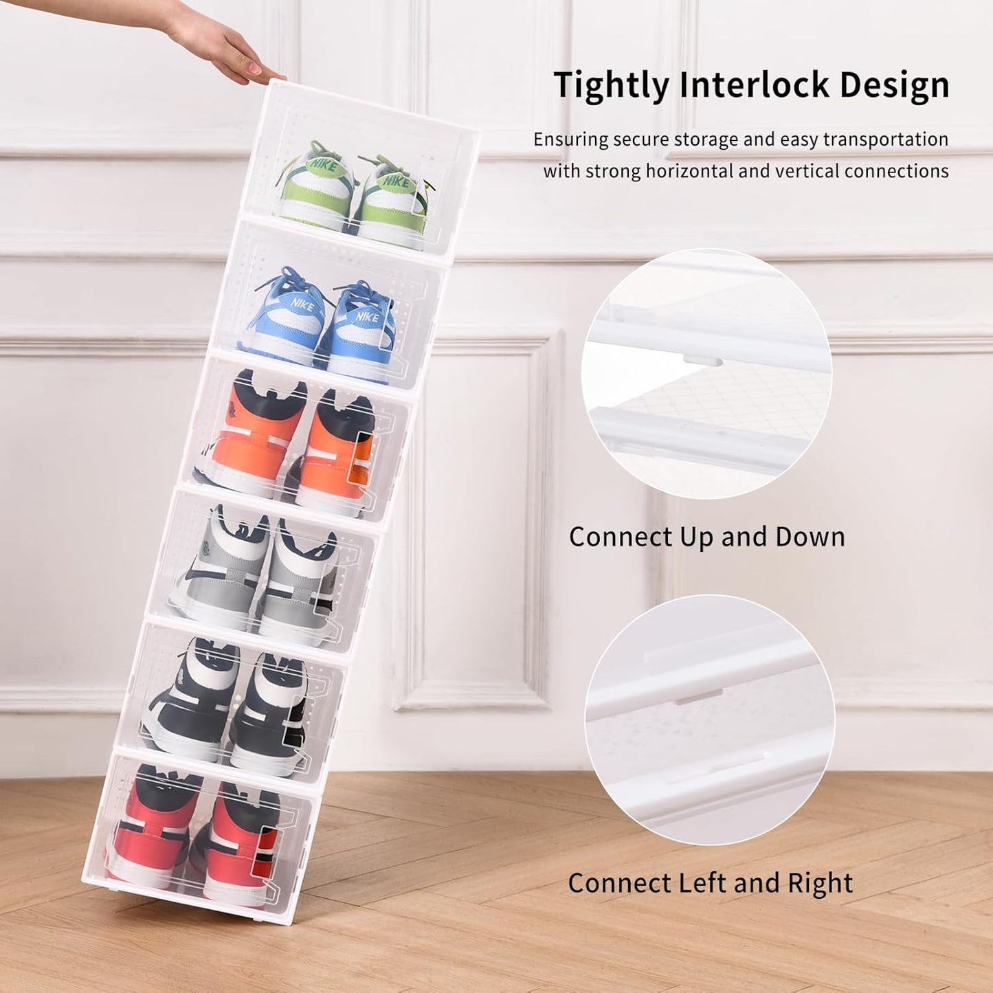 Large Shoe Storage Boxes Organizers Clear Plastic Stackable 12 Pack Fit Size 9, Shoe Rack & Holder Substitute, Sneaker Containers, Toy Storage Organizer Bins for Entryway, Closet, Under Bed