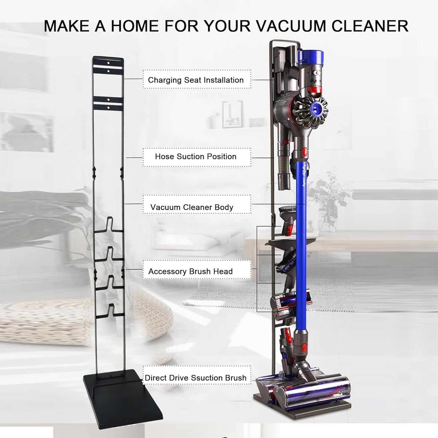 Vacuum Stand for Dyson,Vacuum Accessories Stable Metal Storage Bracket Holder for Dyson Handheld V15 V11 V10 V8 V7 V6 Cordless,DC30 DC31 DC34 DC35 DC58 DC59 DC62 DC74(Black) …