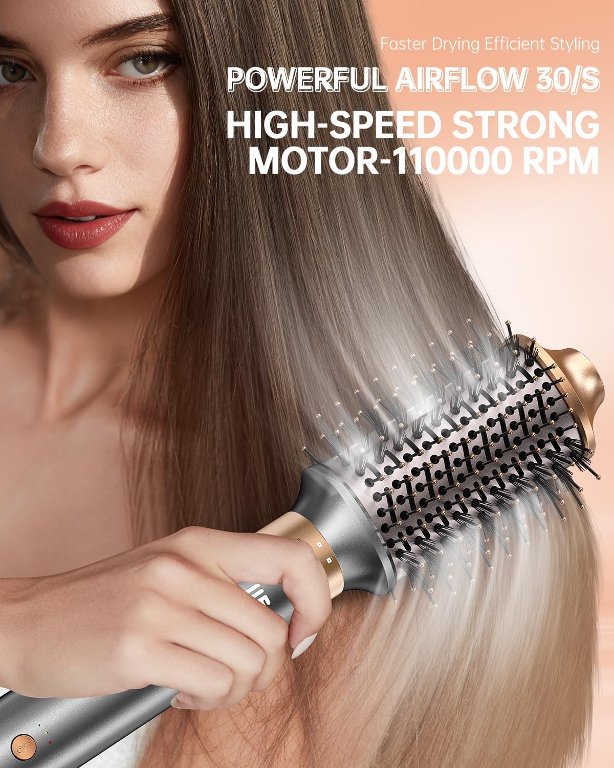 Hair Dryer Brush, webeauty 5 in 1 Professional Hot Air Styling, High-Speed Negative Ionic Hair Dryer Fast Drying, Multi Hair Styler with Air Curling Iron, Volumizing, Straightening (Grey Gold)