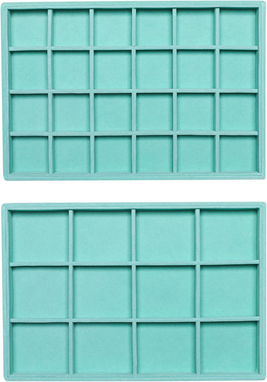 Frebeauty Stackable Velvet Jewelry Organizer Trays for Drawers Inserts Jewelry Storage Tray Display Case, Stud Earrings Bracelets Necklace Rings Accessories Trays for Women(Set of 2)(Turquoise)
