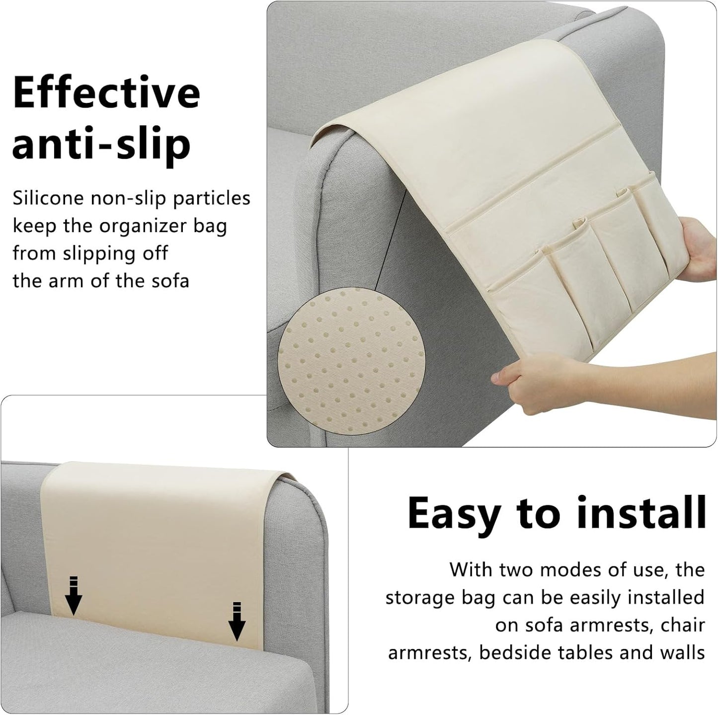 Remote Control Holder for Armchair，Couch Caddy Organizer TV Remote Holder for Bed Storage 5 Pockets，Remote Caddy Bedside Organizer Bedside Table Organizer (Beige, 35''x18'')