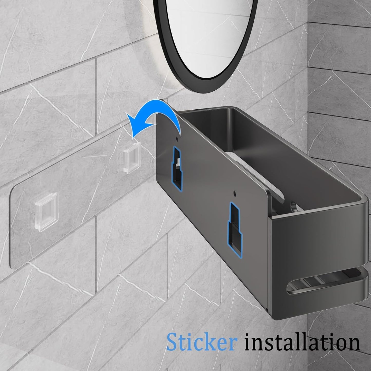 Bathroom Storage Rack (5-Piece Set), Wall-Mounted Shelf with soap Dish and Toothbrush Holder, no Drilling Required, Ideal for Bathroom Storage and Also Suitable for Kitchen (Grey)