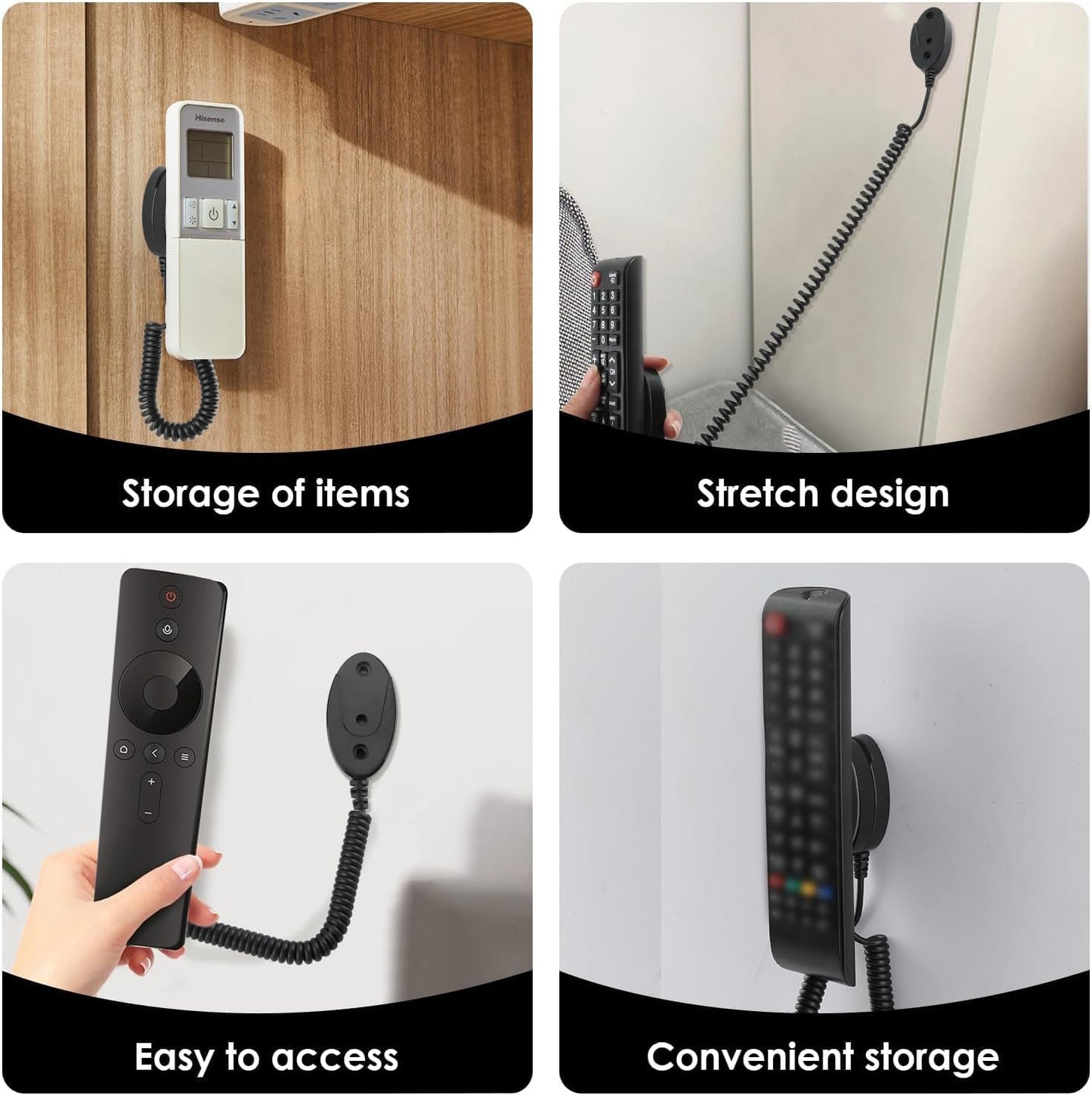 Magnetic Remote Leash Control Holder with Security Cable, Retractable Tidy Anti-lost Rope Organizer Easy Installation Stable Suitable for Projector TV Fan and Air Conditioner Remotes (2Pcs Black, S)