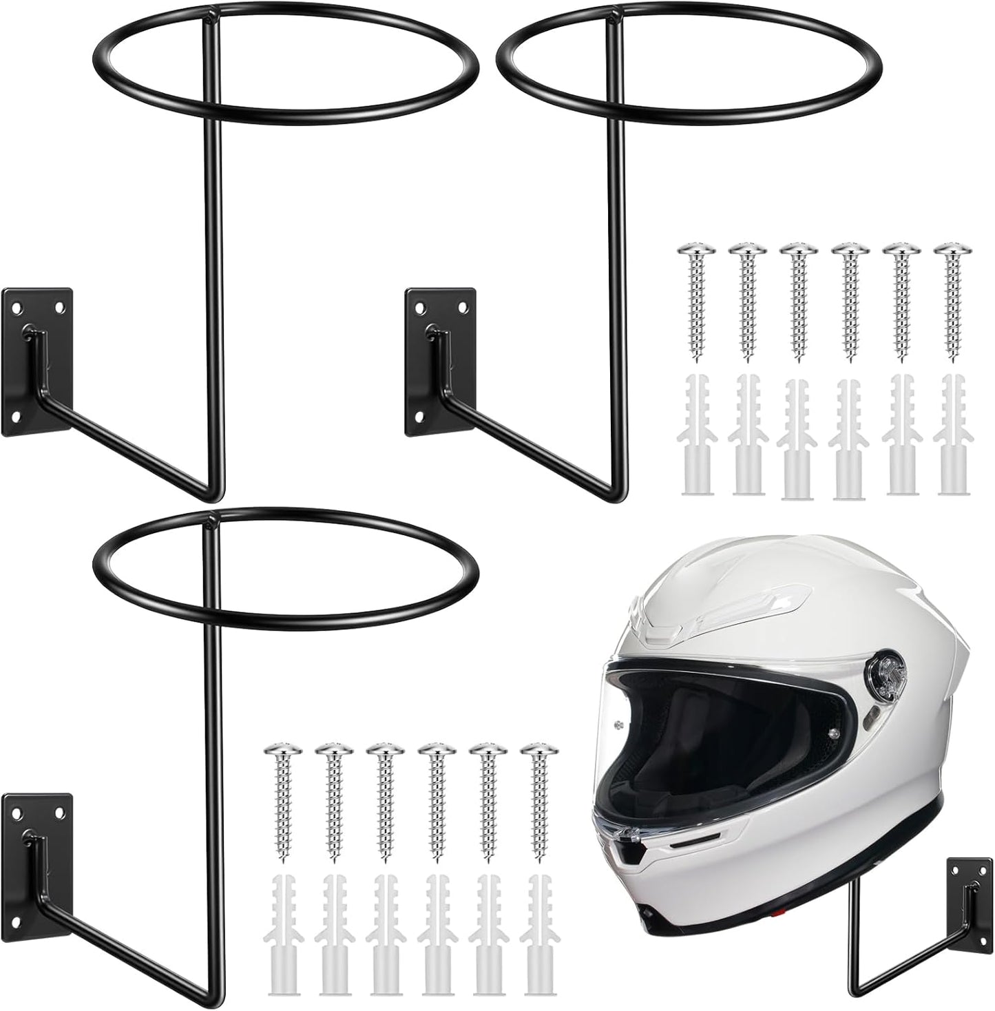 3 Pack Helmet Hanger Wall Mount Motorcycle Helmet Rack Metal Ball Holder for Basketball Volleyball Football Multifunctional Display Hook Stand for Cap Hat Wig Riding Jacket Coat