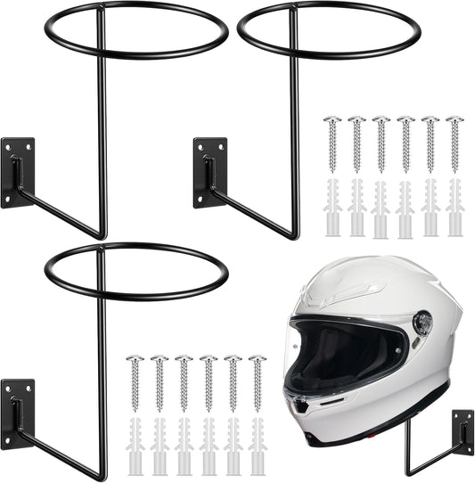 3 Pack Helmet Hanger Wall Mount Motorcycle Helmet Rack Metal Ball Holder for Basketball Volleyball Football Multifunctional Display Hook Stand for Cap Hat Wig Riding Jacket Coat