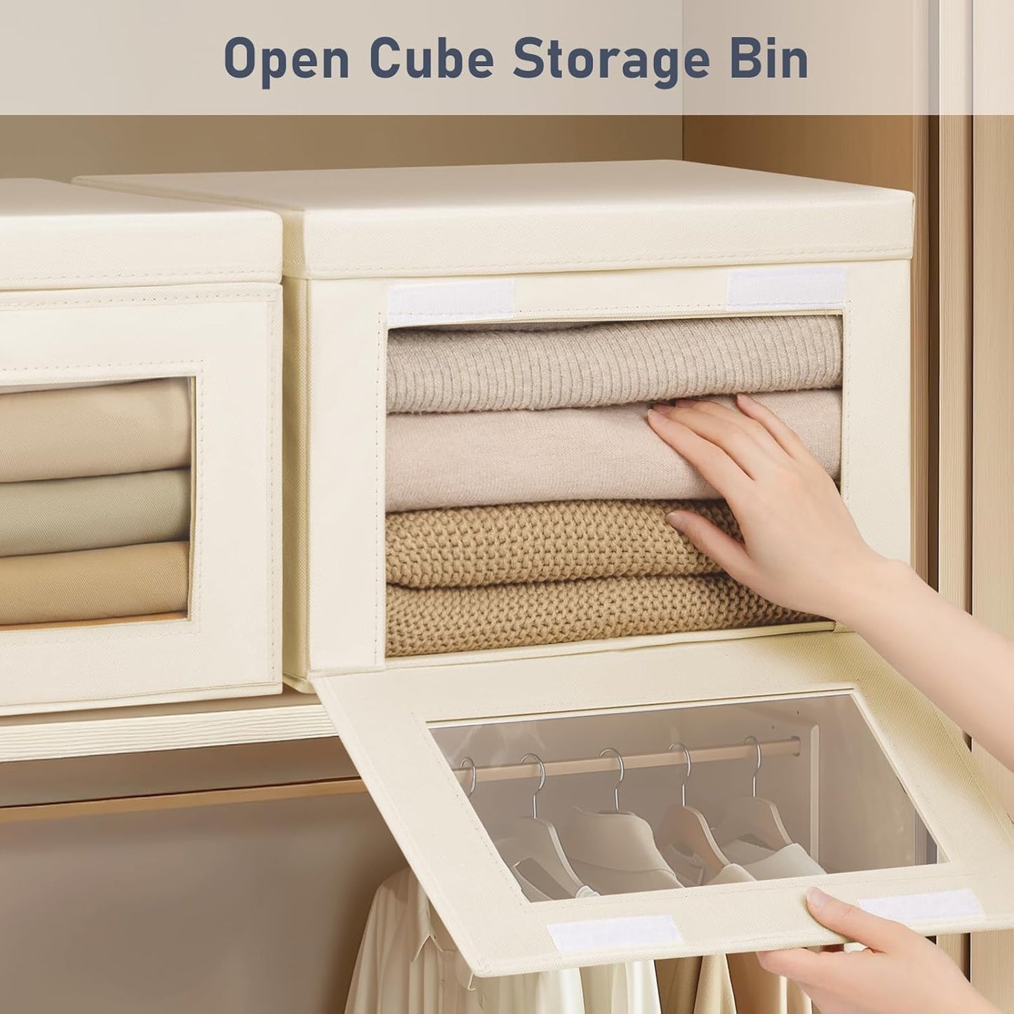 DIMJ Storage Bins with Lids - 5 Pack Large Fabric Closet Organizer with Window & Handles, Collapsible Decorative Storage Boxes for Shelves Under Bed, Books Clothes Blankets Sweaters Organization