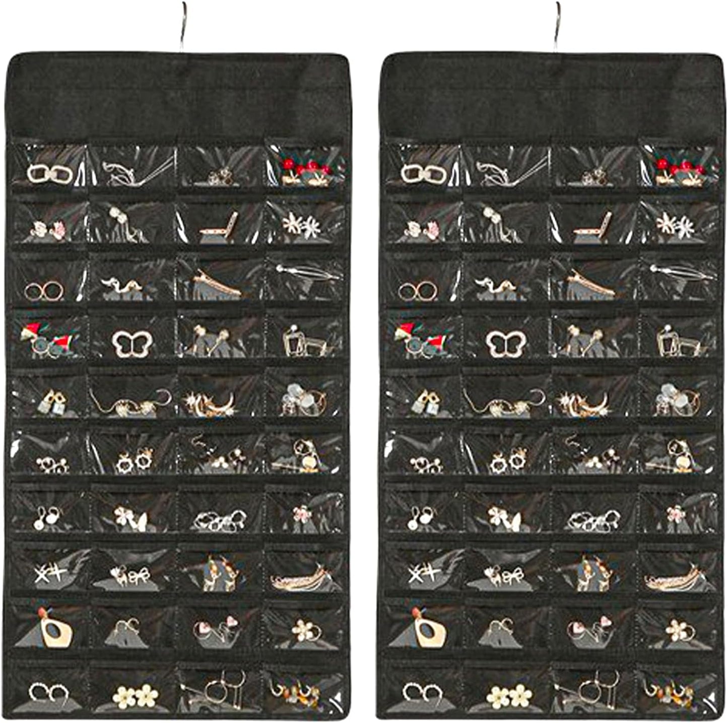 Hanging Jewelry Organizer Storage Earring Jewelry Storage Bag With 48 Pockets Necklace Bracelet Ring Glasses Accessory Display Rack (B80-Black)