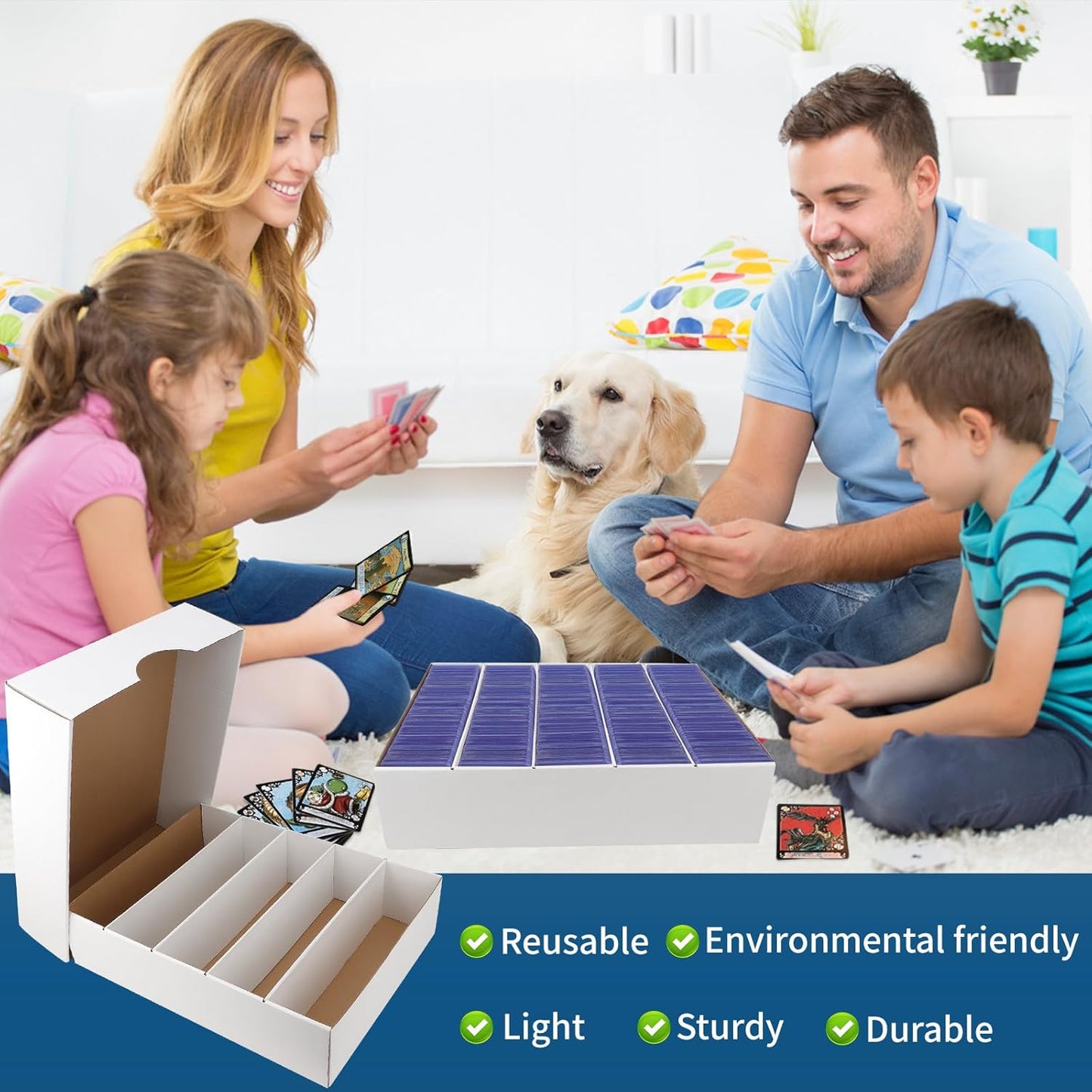 4 Pack Card Storage Box, 3700 Count Trading Card Storage Box White Sports Storage Cards Box Organizer Sorting Tray Cases Box for Storing Protecting and Organizing Soccer Cards