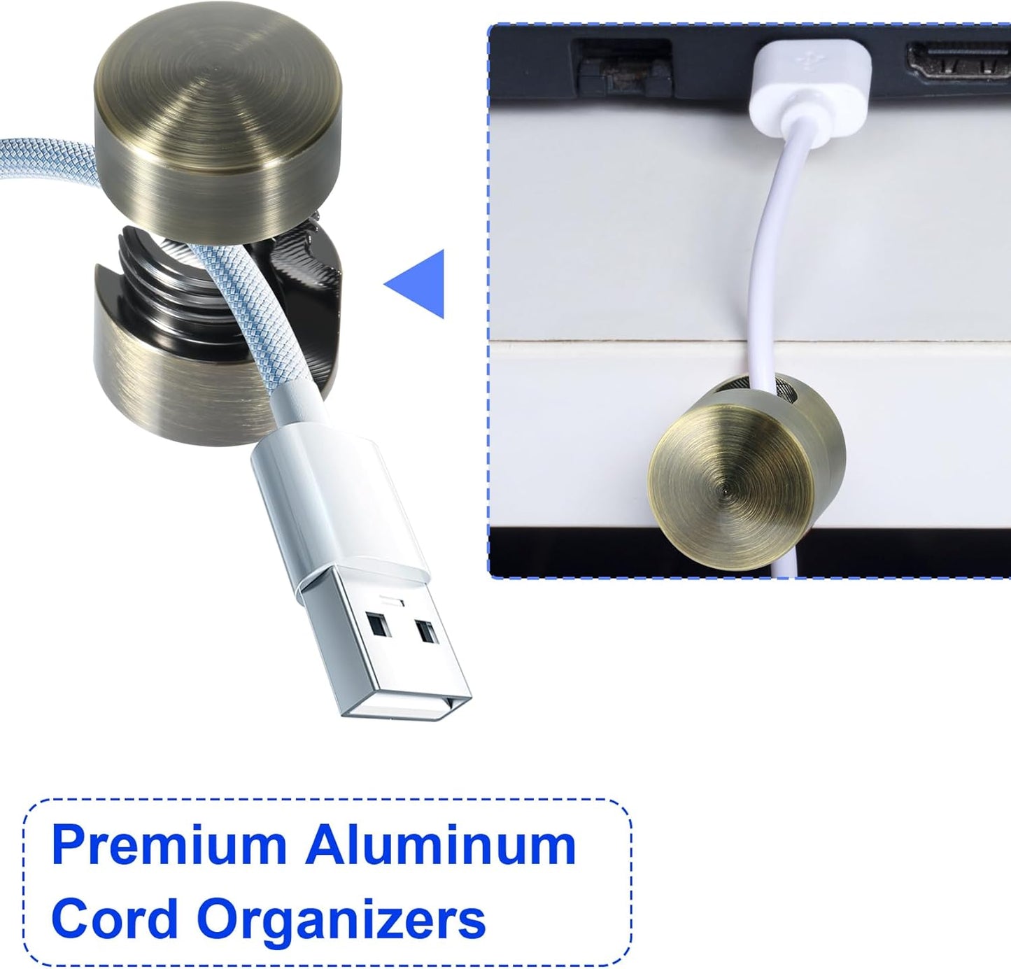 6 Sets Charger Holders for Cords, Antique Copper Color Adjustable Cable Anchor Holders, Adhesive Metal Cord Clips, Cable Management Wire Organizers for Desk, Office, Nightstand