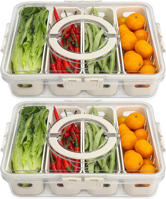 Salad Bar Containers for Fridge with Lid and Handle, Fruit Storage Containers with 4 Removable Colanders, Berry Box Fresh Produce Saver for Fruit, Veggie, Refrigerator, Kitchen, Picnic, 2 Pack