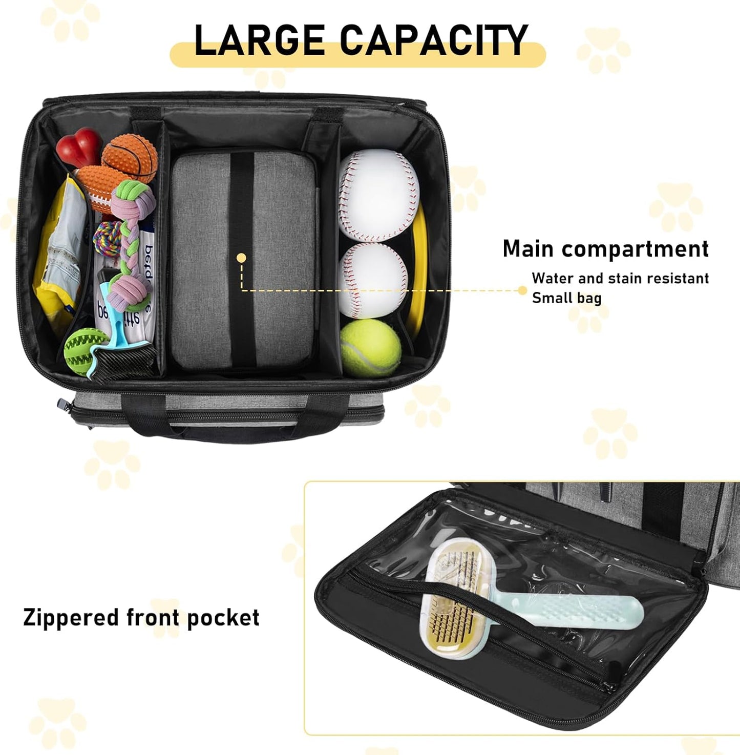 GMAK Pet Grooming Bag, Dog Grooming Tote Bags Supplies Organizer Case Pets Tools Organizer Tote for Dog Cat Grooming Tool Kit, Clippers, Scissors and Accessories, Grey(Bag Only)