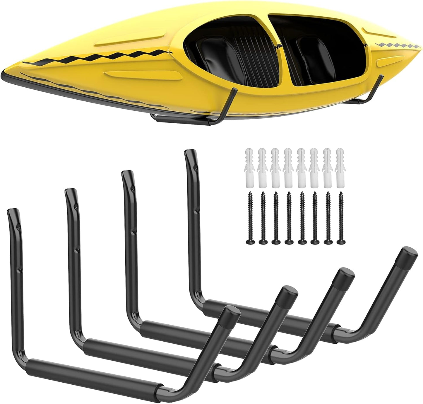 WALMANN Lightweight Kayak Storage Rack, Wall Mount Kayak Hooks for Garage Utility Storage Hangers for Canoe, Surfboard, Skiis, Snowboard, Paddle Board, Ladders