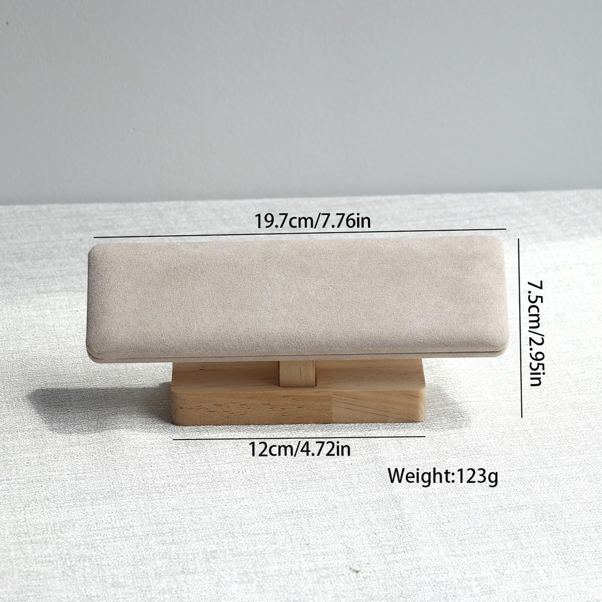 Wooden Watches Display Tower Base Watch Neck Bracelet Organizer Rack Bangle Scrunchie Headband Showcase Tower Beige Suede
