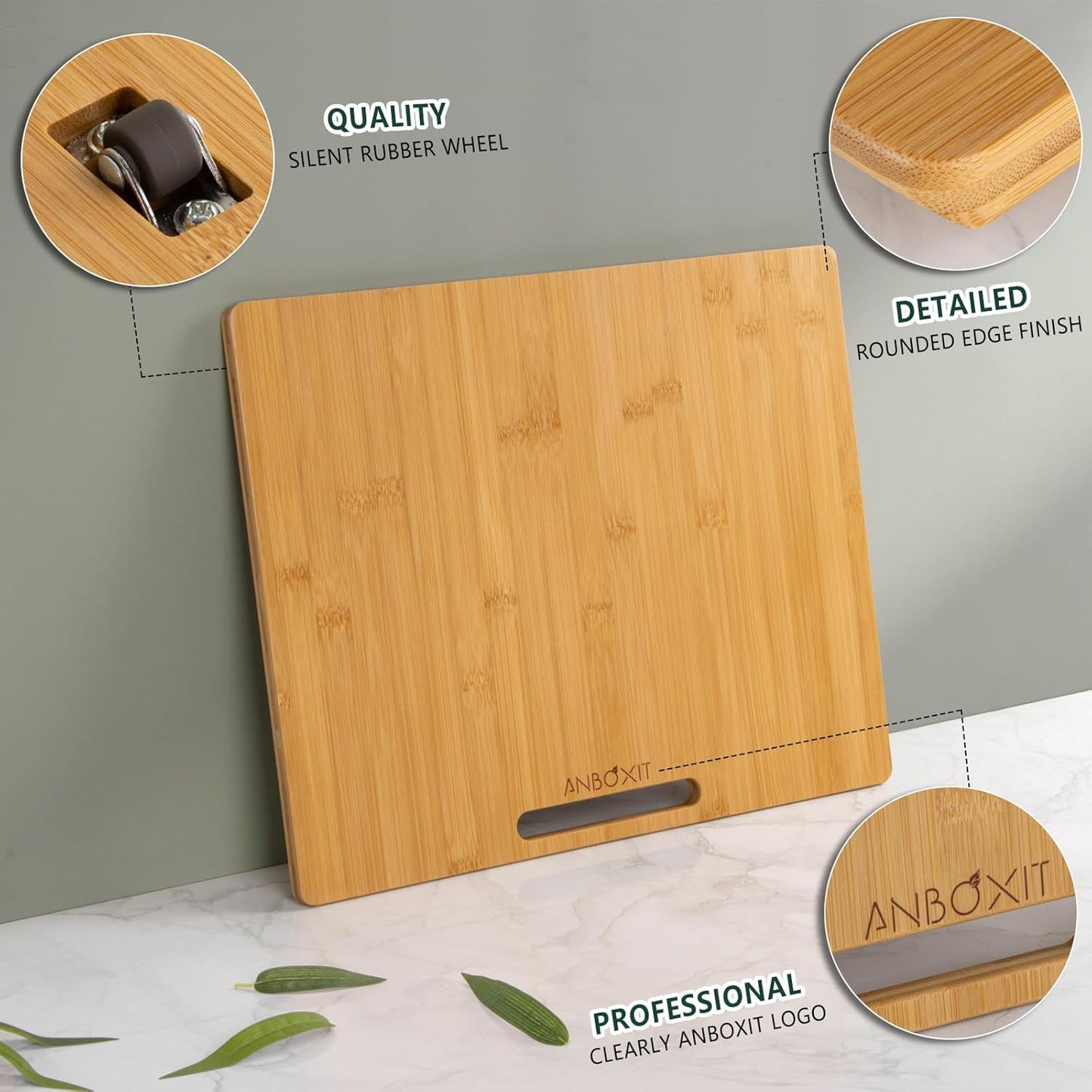 Bamboo Appliance Slider, Sliding Tray for Coffee Maker, Kitchen Countertop Appliance Rolling Tray, Coffee Pot Slider Tray with Rubber Wheels, Wide - Large (13"D x 16"W)