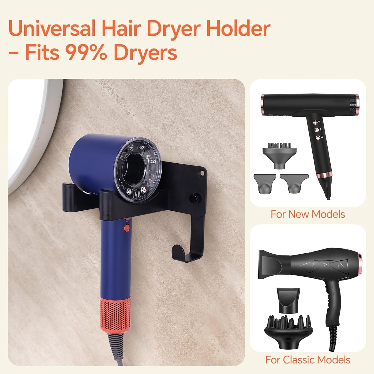 Dyson Hair Dryer Holder Wall Mounted, Hair Tool Organizer Self Adhesive Compatible with Blow Dryer Holder Aluminum HairDryer Holder Wall Mounted for Bathroom Black CHOCHOYAH