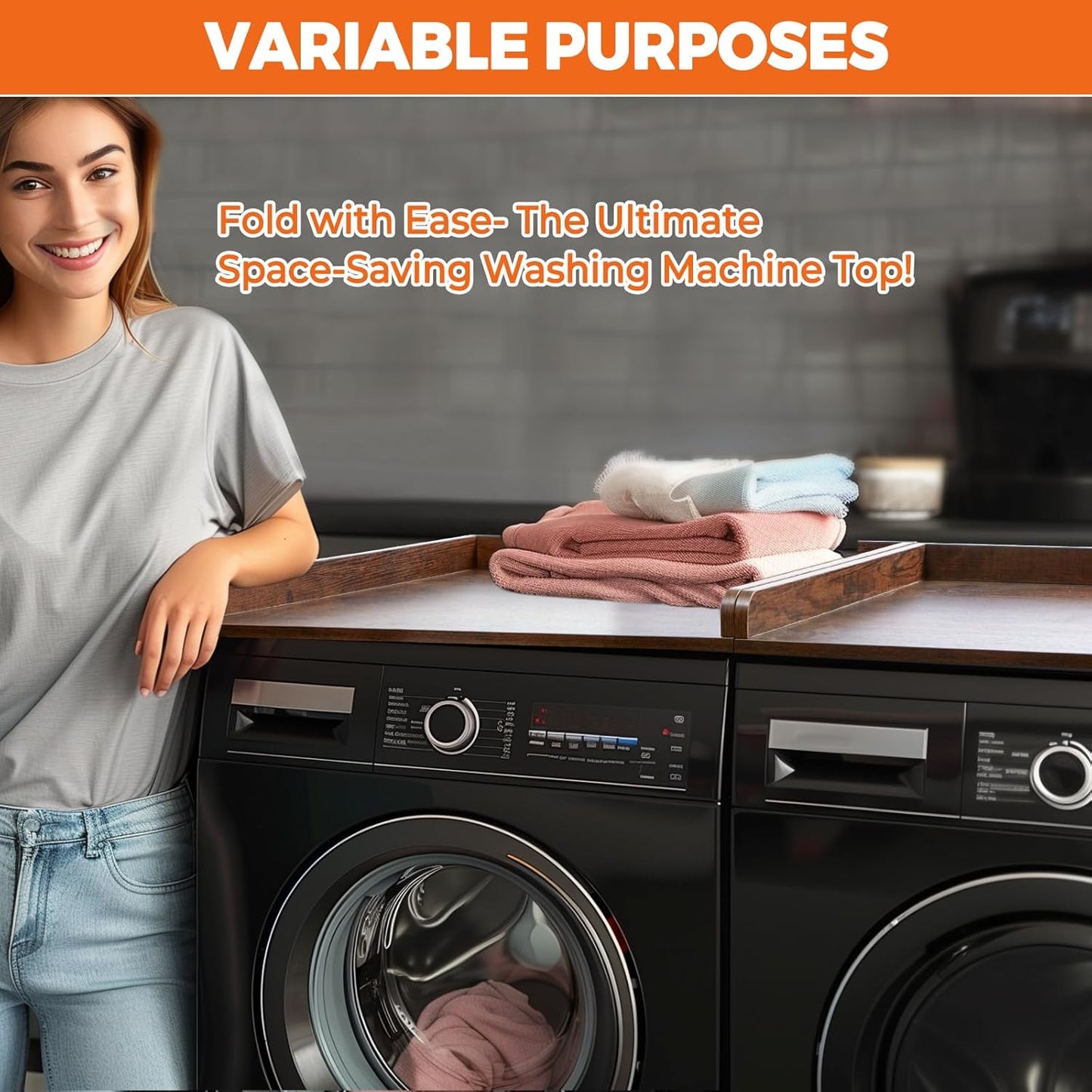 Washer Dryer Countertop, Wooden Laundry Countertop Set of 2 Dryer Storage Shelf for Laundry Room Organization (27.5" x 54") Vintage Wood Color