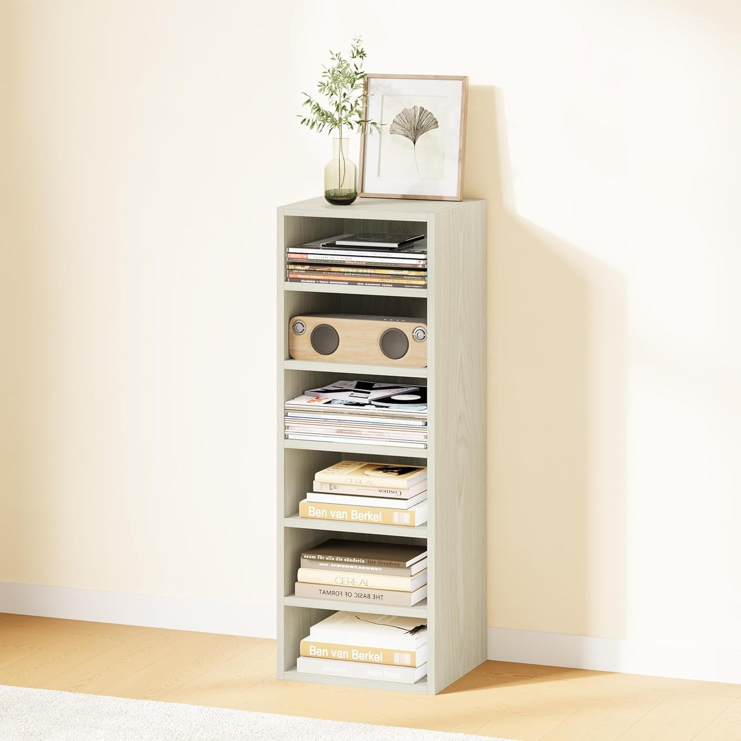 IOTXY DIY Modular Cube Bookcase - CubeXY Customizable Stackable Expandable Basic Shelving Units, 6-Cube Wooden Open Bookshelf with Removable Shelves for Books Organizer, Oak