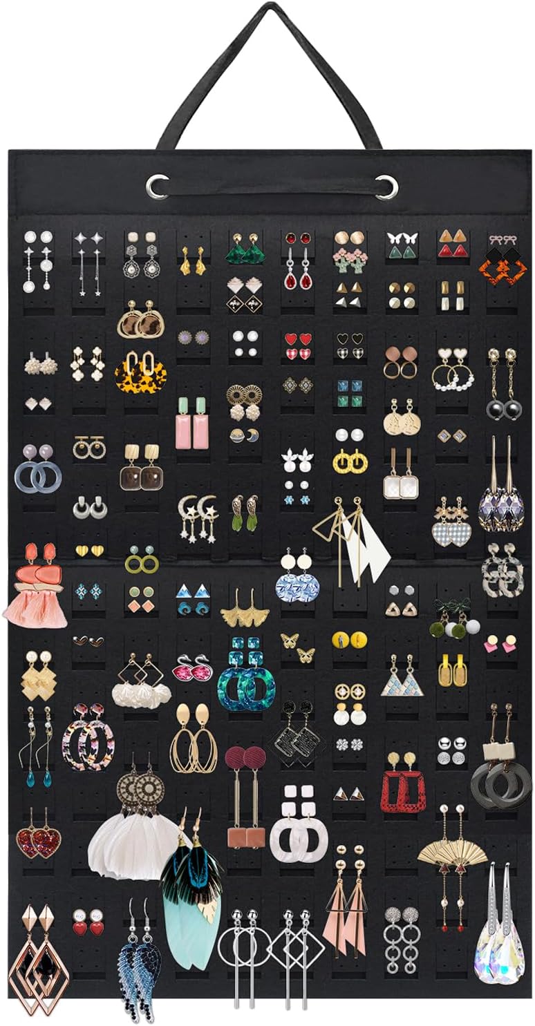 Earring Holder Organizer, Hanging Earrings Storage Display Holds Up to 300 Pairs for Women Girls-Black 1 Pack