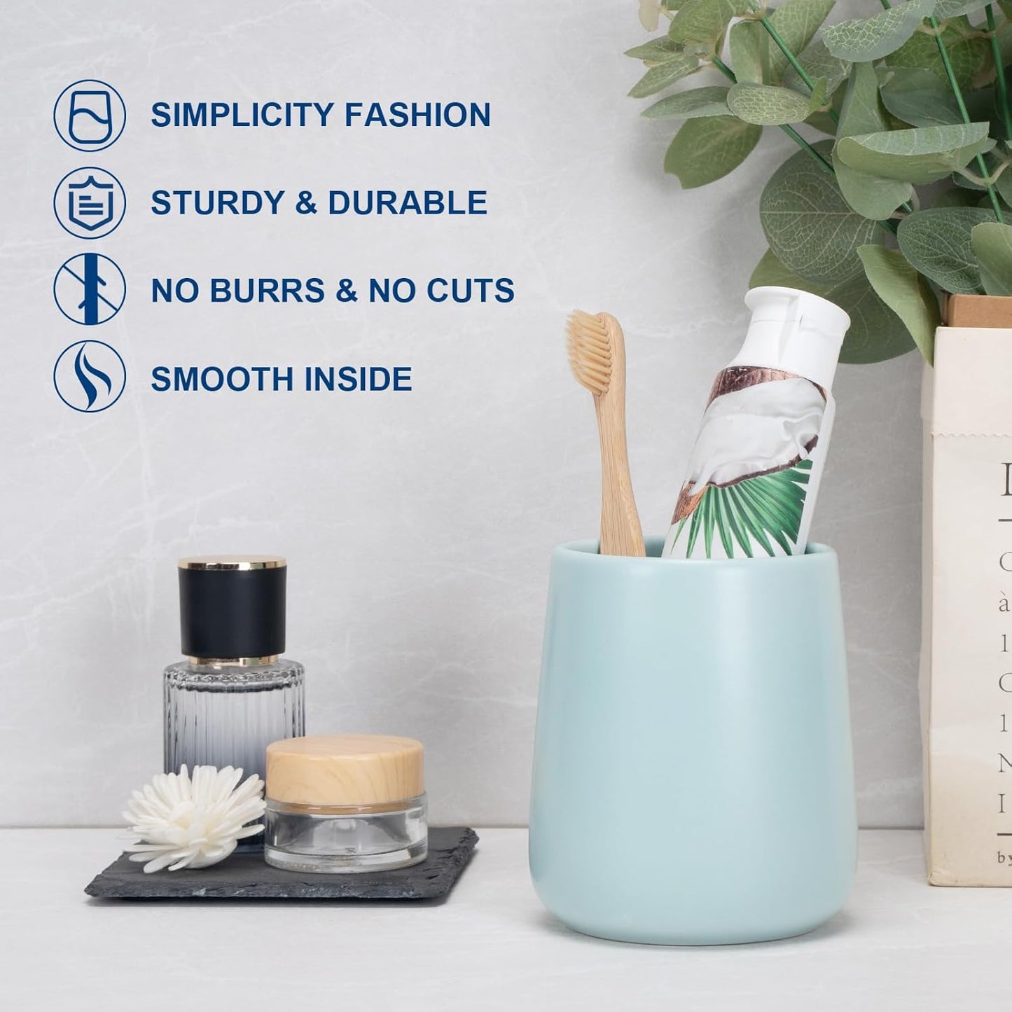 Bathroom Tumbler Cup Ceramic 2Pcs 13.5oz Reusable Toothbrush Cup 400ml,Toothbrush Holder Adequate for Your Bathroom (Cyan)