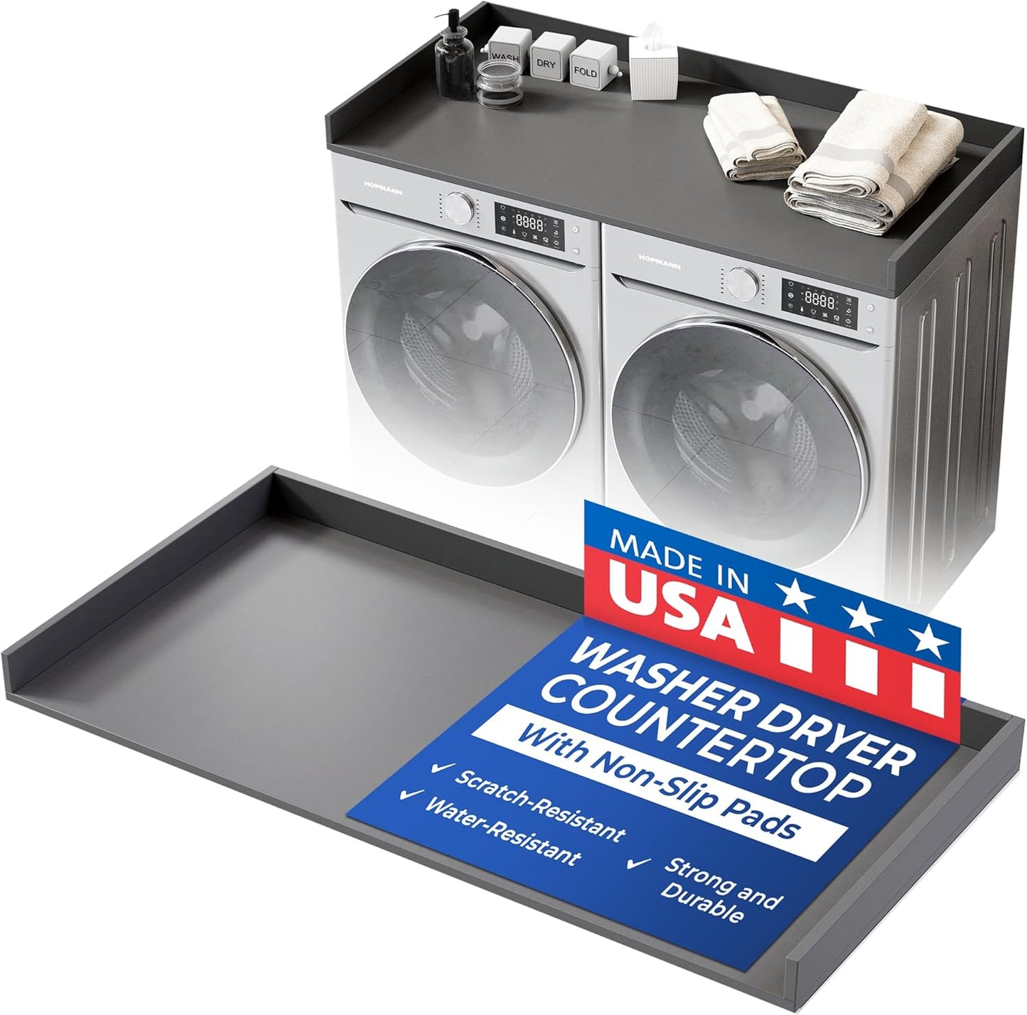 OfficeSimpli Large Washer Dryer Countertop 30 x 58 - Made in USA - Heavy-Duty Laundry Countertop Over Washer and Dryer, Laundry Room Countertop Organization Solution with Non-Slip Pads, Slate Grey