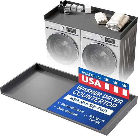 OfficeSimpli Large Washer Dryer Countertop 30 x 58 - Made in USA - Heavy-Duty Laundry Countertop Over Washer and Dryer, Laundry Room Countertop Organization Solution with Non-Slip Pads, Slate Grey