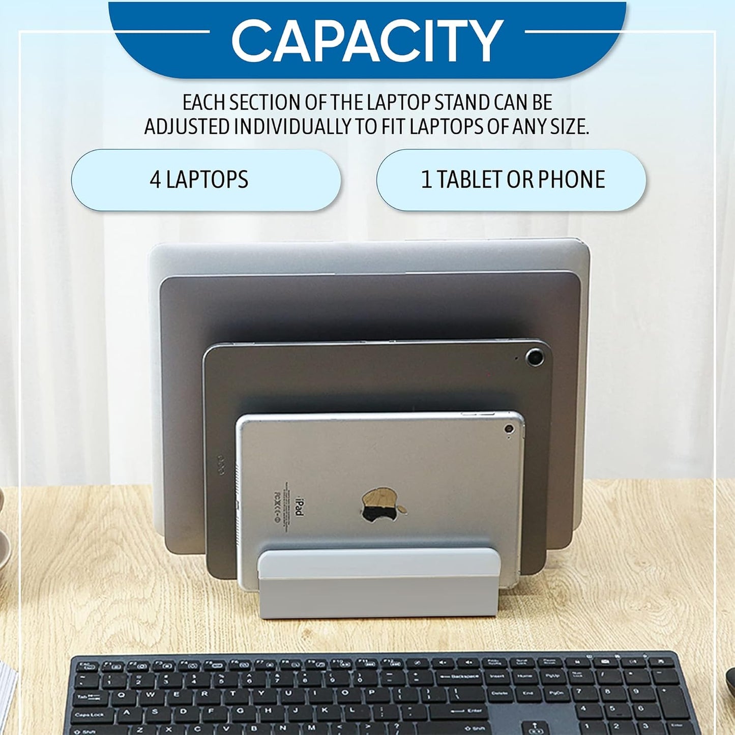 Elestoria Adjustable Laptop Stand - Fits 5 Devices, Modern Design, Tool Free Adjustment, Protective & Stable | Grey
