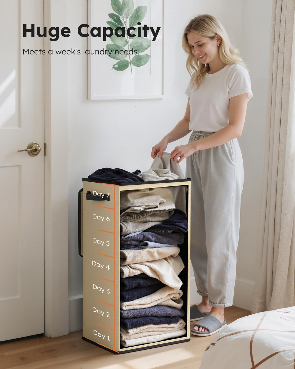 SOLEDI Laundry Hamper with Lid 100L Large & Tall Collapsible Laundry Basket, Clothes Hamper with Bag Removable Easy to Carry, Dirty Hampers for Bedroom, Bathroom, Dorm, College, Beige