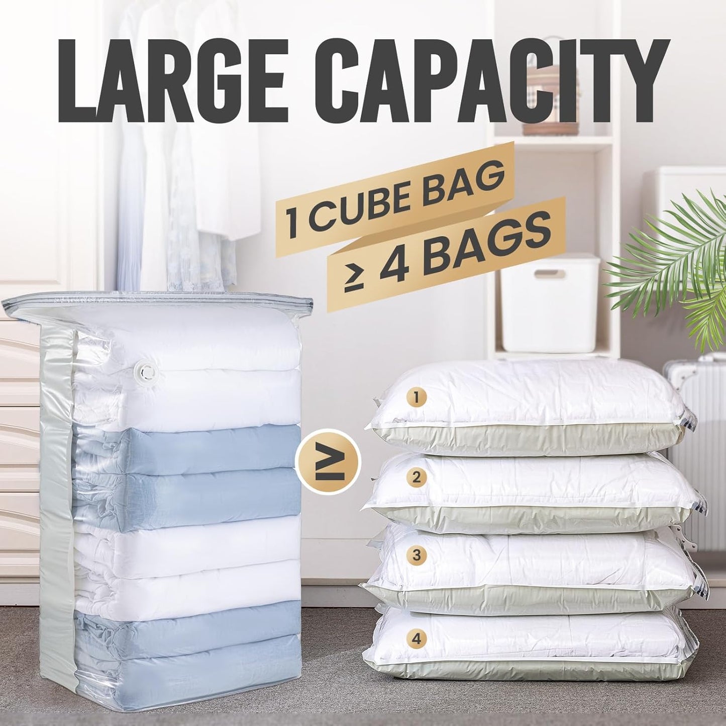 TAILI 12 Pack Vacuum Storage Bags, Jumbo Cube Space Saver (31x40x15 Inch), Large Vacuum Seal Bags for Comforters Blankets Bedding, Closet Organizer, Cream