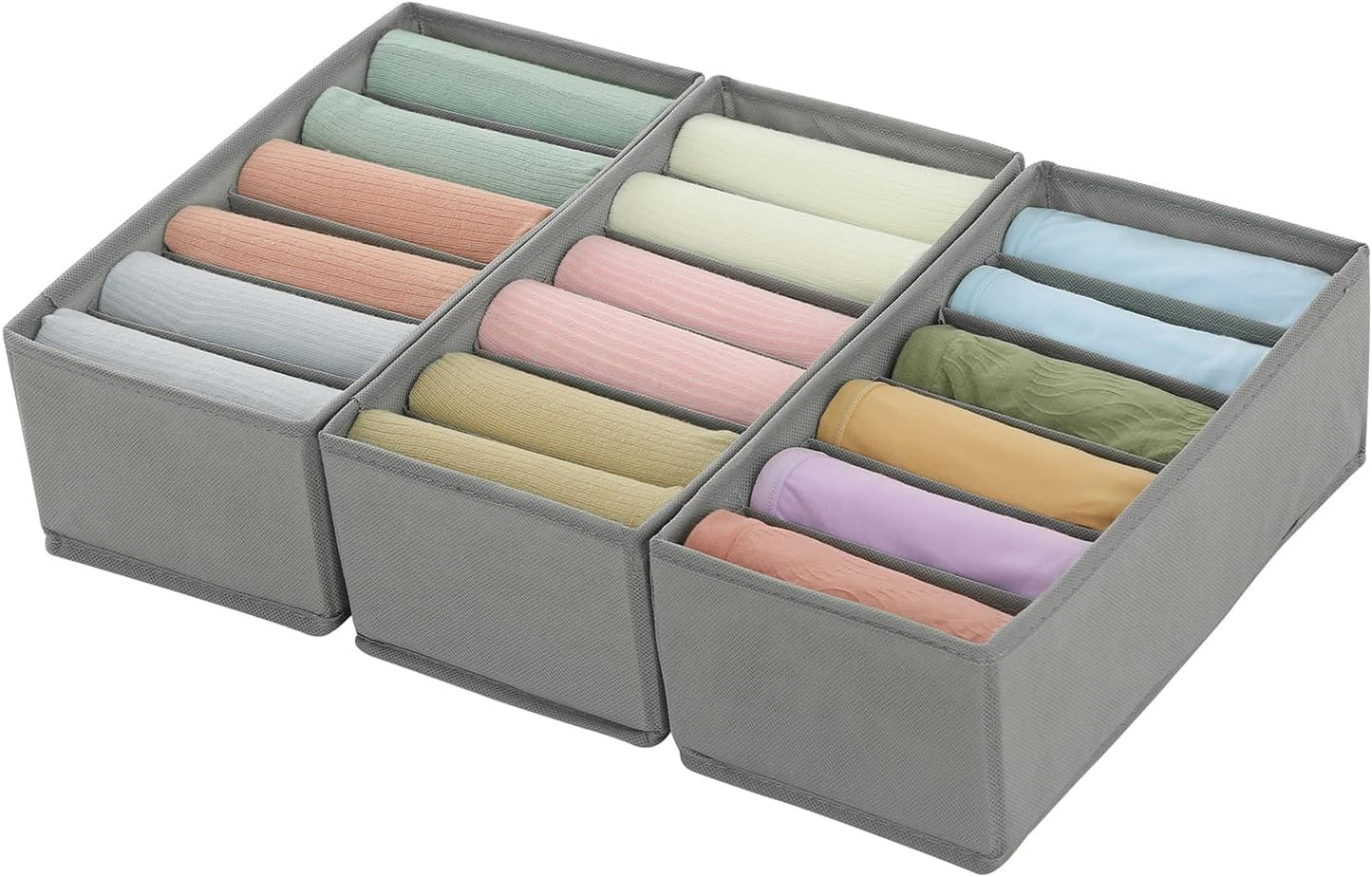 Qozary 3 Pack Sock Underwear Drawer Organizer Dividers, Non-Woven Fabric Collapsible Cabinet Closet Storage Boxes for Clothes, Socks, Lingerie, Underwear, Tie, Belt, Baby, Bedroom