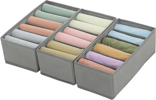 Qozary 3 Pack Sock Underwear Drawer Organizer Dividers, Non-Woven Fabric Collapsible Cabinet Closet Storage Boxes for Clothes, Socks, Lingerie, Underwear, Tie, Belt, Baby, Bedroom