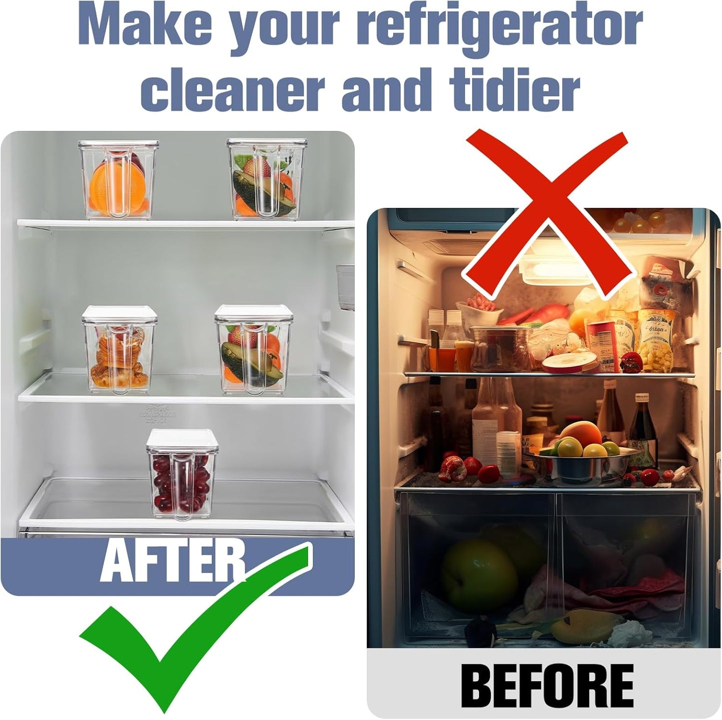 Havawish 4 Pcs Ice Storage Bin for Freezer with Lid and Flexible Scoop Set Plastic Ice Container with Lid Handle for Home Office Fridge Storage (12.4 x 3.94 x 3.94 Inches,Clear)