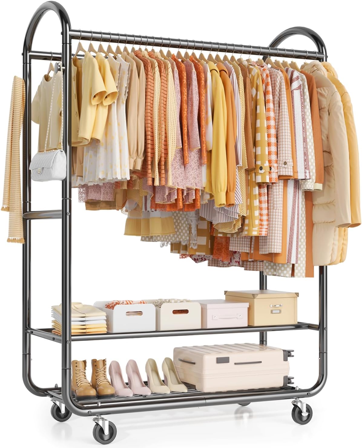 EAGMAK Heavy Duty Clothing Racks for Hanging Clothes 720 Lbs, Rolling Clothes Rack Double Rod Garment Rack with Lockable Wheels, Metal Closet Organizer for Bedroom, Laundry, Retail, Black