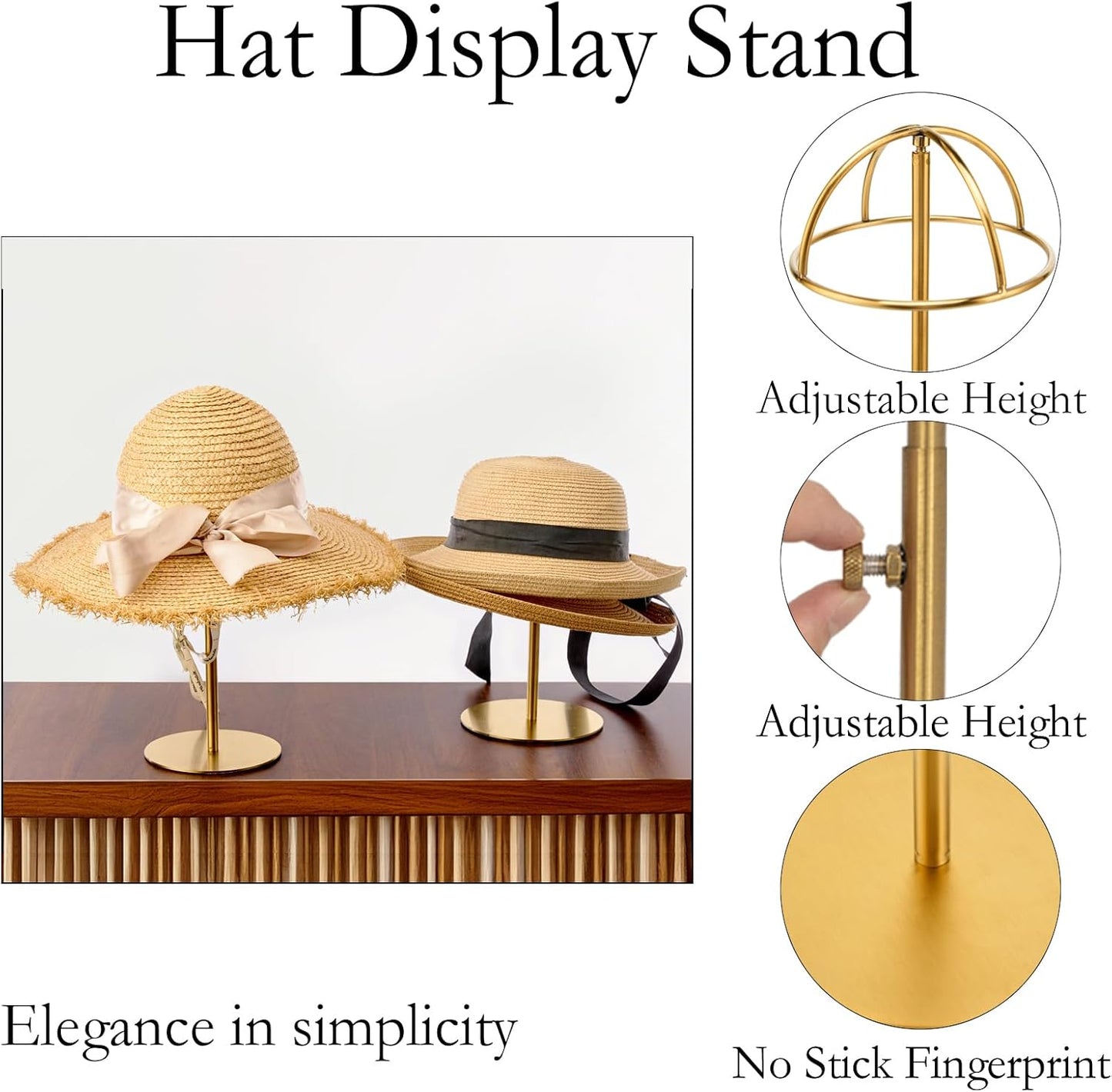 Hat Rack 2PCS Stainless Steel Hat Display Stand Adjustable Height Cap Rack Showcase for Home Boutique Retail Store