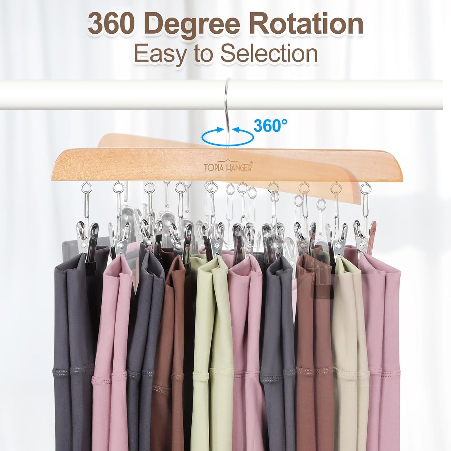 TOPIA HANGER 2 Pack Bra Hanger with Leggings Organizer, 2-in-1 Space Saving Hangers Neatly Store Max 20 Bras and 10 Leggings, Pants Jeans Shorts Skirt Tank Top Hanger for Closet Women Natural CT76N