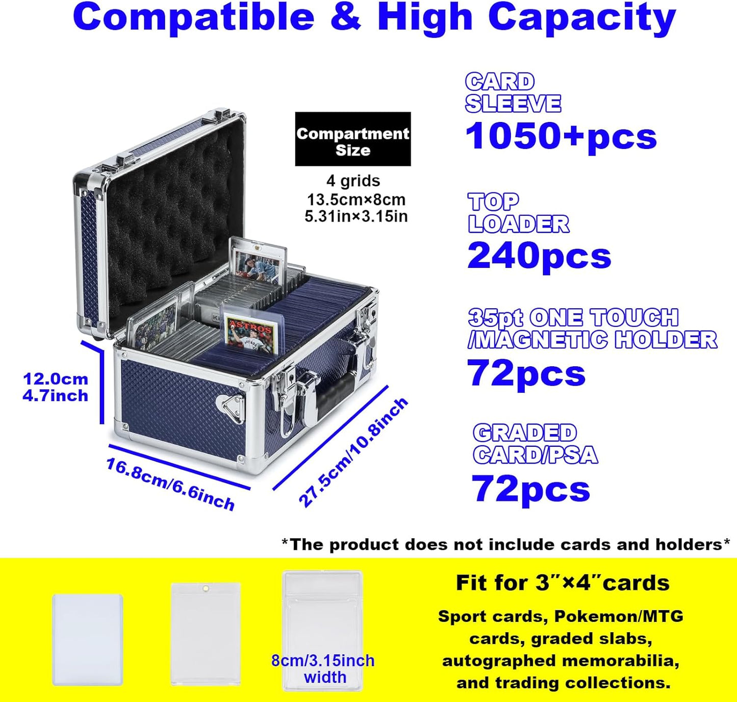 Multi color Card Storage Hard Case, Sports Card Collection Boxes,Trading Cards Cabinet, Card Holder, Toploader Box (Blue, Small)