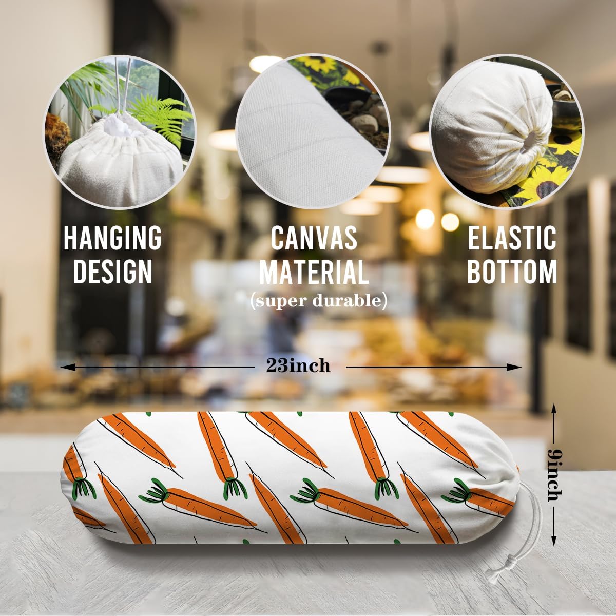 Carrots Plastic Bag Holder, Grocery Bags Storage Organizer, Reusable Shopping Bags Holder Dispenser for Kitchens Pantry, Country Style Home Decor, Housewarming Gift, Kitchen Pattern Garbage Bag 44
