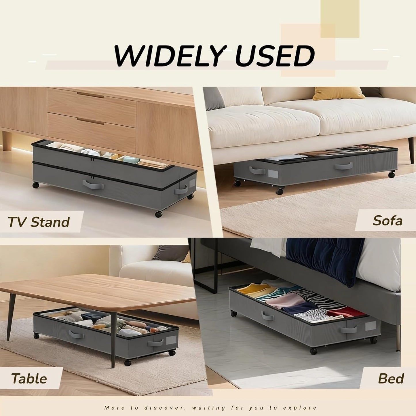 Under Bed Storage with Wheels, 72L Large Capacity Adjustable Height Underbed Storage Drawers with Lid & 360° Wheels, Rolling Storage Container for Clothes, Shoes, Blankets, Comforters