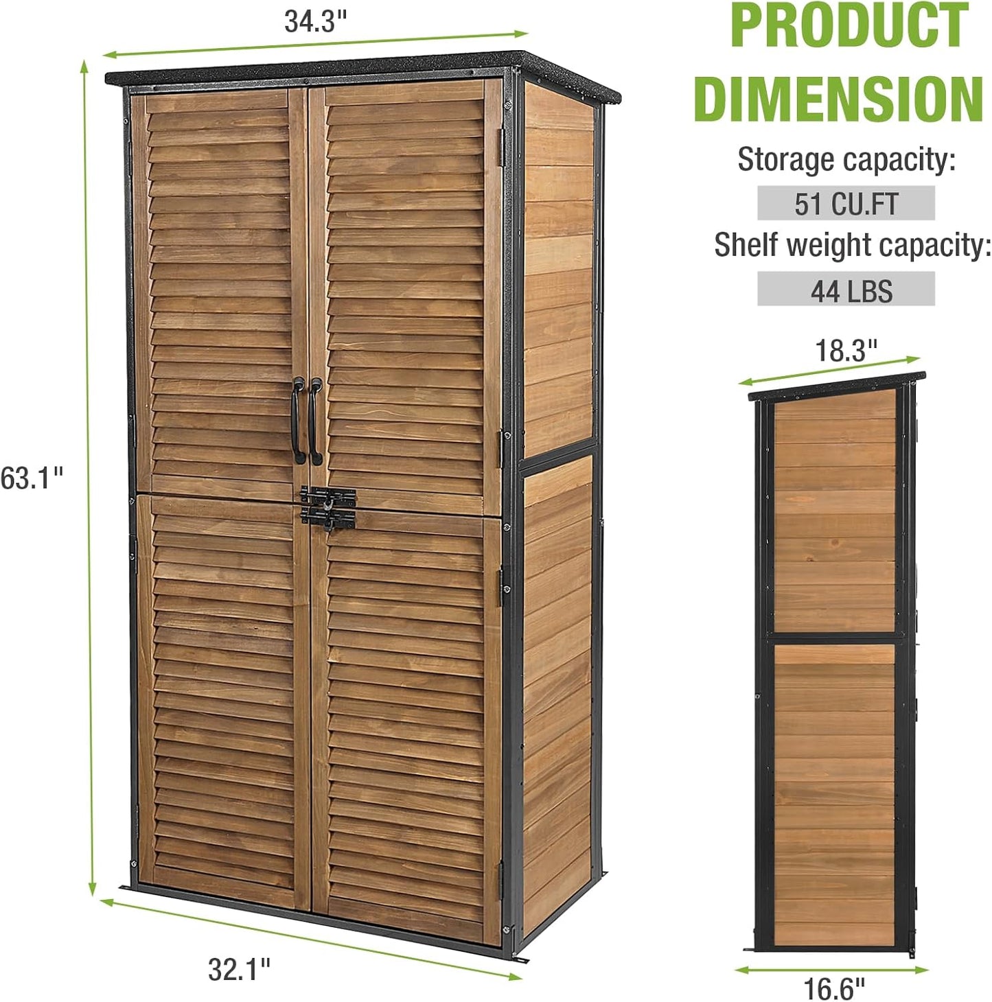 Outdoor Storage Shed with Adjustable Shelfs Tool Cabinet with Floor,Wooden Garden Shed for Backyard, Lawn, Patio Utility